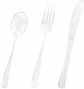 HEIPINIUYE 75 Pack Gold Glitter Plastic Cutlery Heavy Duty Clear Gold Plastic Knives Forks and Spoons Disposable Silverware Set for 25 Guest Birthday Wedding Party Disposable Utensil Set by HEIPINIUYE