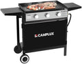 CAMPLUX Propane Griddle Flat Top, 3-Burner Gas Griddle with 3mm Thick Non-Deformable Plate & Ceramic Non-Stick Coating, 33,000 BTU Outdoor Cooking Station with Wheels and Side Shelves for Camping by CAMPLUX