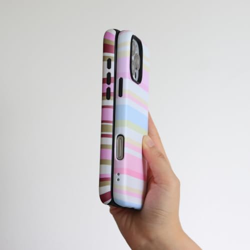 for iPhone 16 Pro Case, Magnetic Matte Frosted Dual-Layer Striped Phone Case for Women, Retro Aesthetic Cover Compatible with Mag Safe Accessories - Pastel Dream - Image 4