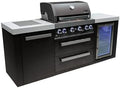 Mont Alpi 82"W x 23"D x 46"H Black Stainless Steel Modular Outdoor Kitchen Island with Refrigerator + 32"W 4-Burner BBQ Gas Grill + Side Burner + Granite Countertops + Storage Cabinets & Drawers by MontAlpi