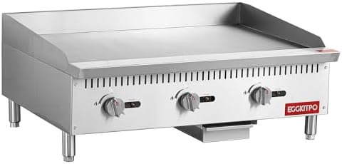 EGGKITPO 36 Inch CSA Certified Commercial Propane/Natural Gas Griddle Manual Controls 90,000 BTU Countertop Flat Top Grill Hot Plate with Independeent Knob 3 Burners Teppanyaki Grill for Restaurant by EGGKITPO