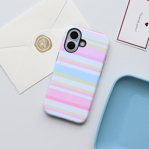 for iPhone 16 Case, Magnetic Matte Frosted Dual-Layer Striped Phone Case for Women, Retro Aesthetic Cover Compatible with Mag Safe Accessories - Pastel Dream - Image 2