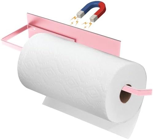 Magnetic Paper Towel Holder, Toilet Paper Roll Holder Towel Rack Wall Mount Fridge Organizer Shelf for Towels Rolls Bar Bathroom Toilet Pantry RV Essentials Kitchen Organizers and Storage Pink by SeropyDirect
