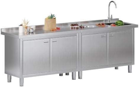 Jocisland 96-Inch Stainless Steel Utility Sink Cabinet with Faucet by Jocisland
