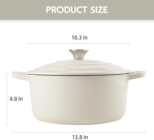 6 Quart Dutch Oven Enameled Cast Iron with Lid - Big Dual Handles - Oven Safe up to 500°F - Classic Round Pot for Versatile Cooking Cream - Image 3
