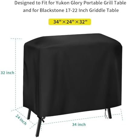 Griddle Cover for Yukon Glory Portable Grill Table, Outdoor 22 inch 17 inch Griddle Table Cover Waterproof Grill Stand Cover BBQ Grilling Cover Black - 34" L×24" W×32" H - Image 3