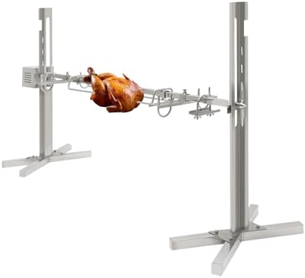Electric BBQ Rotisserie Grill Kit, 53 Inch 88.18 Lbs Capacity Stainless Steel Rotation Barbeque Rack, Automatic 25W Motor Height Adjustable Universal Roaster Stand for Wilderness, Camping by Unknown