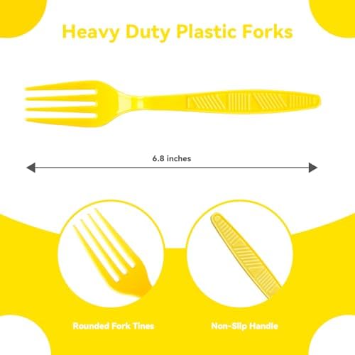 Yellow Plastic Forks Heavy Duty, Disposable Party Supplies 104 PCS - Image 2
