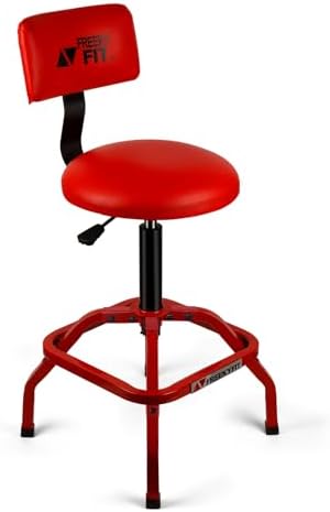 Shop Stool with Backrest, Mechanic Garage Stool for Workshop, Adjustable Shop Stools Chair, Padded Workbench Stools for Men Women, 300 LBS Capacity, 360° Swivel PVC Seat, Heavy Duty, Red by FreekyFit