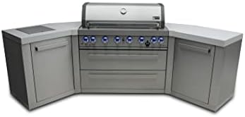 Mont Alpi Premium Stainless Steel U-shaped 110"W Modular Outdoor Kitchen Island with Infrared Side and Rotisserie Burner + 44"W 6-Burner BBQ Grill + Granite Countertops + Storage Cabinets & Drawers by MontAlpi