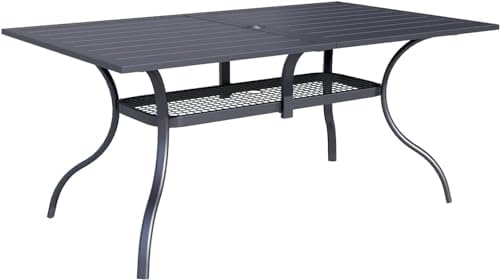 Incbruce Patio Dining Table, 60" x 36" Rectangle Metal Steel Slat Table, with 1.57" Umbrella Hole, for Backyards, Porches, Gardens or Poolside by Incbruce