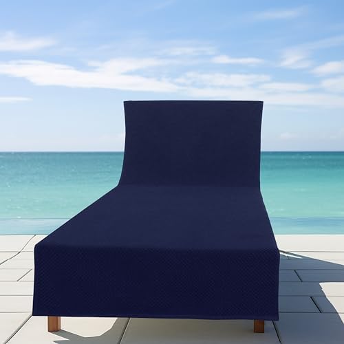 COTTON CRAFT Pool Lounge Chair Cover - 2 Pack Euro Spa Waffle Weave - Navy - Image 3
