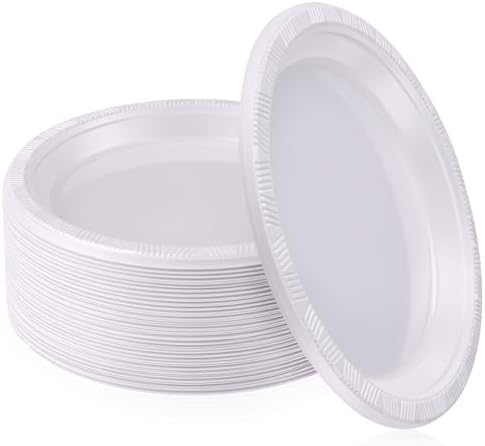 Plastic Plates 9 Inch Plastic Solid Round Party Dessert Dinner Plates for Weddings Party BBQs Birthday Camping and Anniversary (30, White) by Unknown