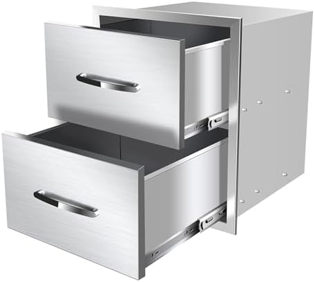 Outdoor Kitchen Drawers, BBQ Drawers for Outdoor Grill Station, 18''W x 23''H Stainless Steel Built-in Cabinet with Handle, Weatherproof and Durable Storage for BBQ Accessories and Trash by MIGODA
