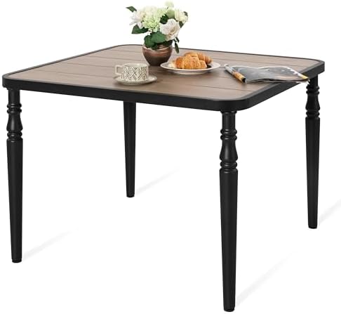 NUU GARDEN Outdoor 37” Square Metal Dining Table, Patio Dining Table with Umbrella Hole, Powder-Coated Metal Table with Faux Wood Tabletop, for Patio, Garden, Backyard and Balcony, Black - Image 4