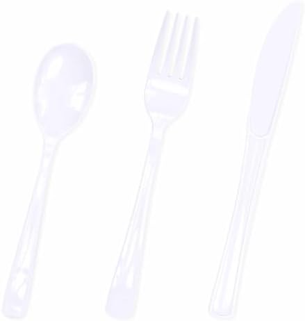 HEIPINIUYE 75 Pack White Plastic Cutlery Heavy Duty White Plastic Knives Forks and Spoons Disposable Silverware Set for 25 Guest Camping Birthday Baby Shower Party Cutlery Set by HEIPINIUYE