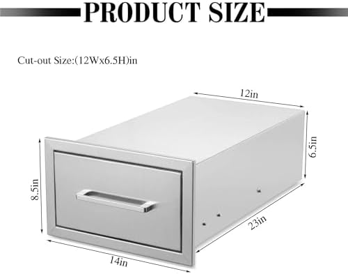 Outdoor Kitchen Drawers Stainless Steel, Flush Mount BBQ Island Built-in Drawer Weatherproof for Outdoor Kitchen Island and Grill Station (14W8.5H23D) - Image 3
