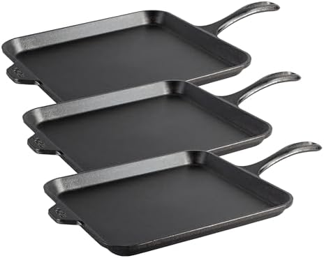 Lodge Seasoned Cast Iron Square Griddle - 11 Inches - Durable Pan - Cast Iron Cookware for Pancakes, Eggs, Bacon & Grilling Favorites (Pack of 3) by Lodge