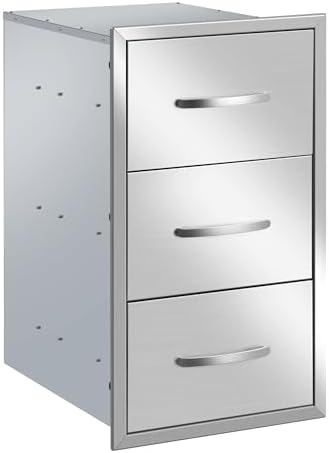 Outdoor Kitchen BBQ Drawers Stainless Steel Built-in with Handle Weatherproof Storage for Outdoor Grill Station Accessories (16''W x 28.5''H x 20.5''D) by MIGODA