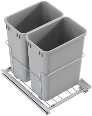 Dowell B18 Aluminum Base Wastebasket Pullout with Door Mount and Two 35Qt/9Gal Plastic Bins (4012 0218+35x2) - Image 3