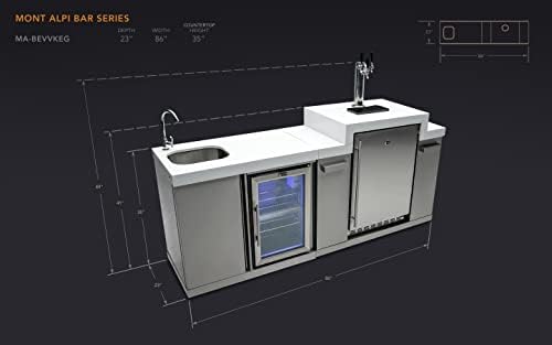 Mont Alpi Bar Series MA-BEVKEG Stainless Steel Outdoor Rated 3 Beer Tap Kegerator Keg Center Dispenser + Beverage Center with Compact Refrigerator + Granite Countertops - Image 3