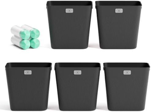 JOYMOOP Slim Trash Can 5-Pack, 2.2 Gallon Plastic Wastebasket for Bathroom, Bedroom, Office, Kitchen with 4 Rolls Bags, Black by JOYMOOP
