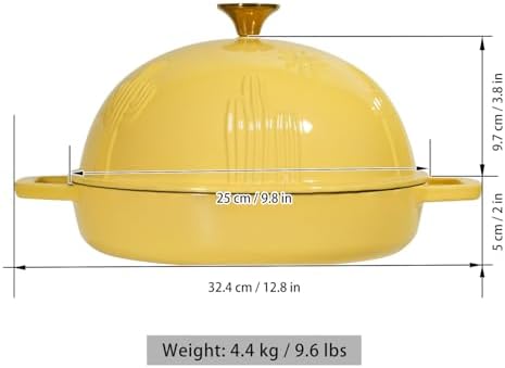 Flavehc Cast Iron Bread Oven With Cloche Lid for Baking - Yellow Enameled Dutch Oven With Dome Lid for Sourdough - 5 qt - Image 5
