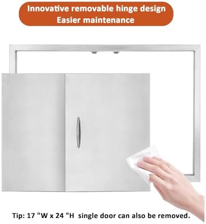 JIE JIN 35" W X 24" H Outdoor Kitchen Doors Double Doors Thickened 304 Brushed Stainless Steel BBQ Access Door BBQ Island Doors Outdoor Kitchen Accessories Door for Outdoor Kitchen BBQ Island - Image 6