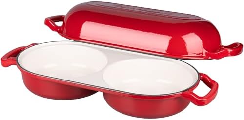 VORRINGARD Enameled Cast Iron Double Dutch Oven with Lid, Dual Round Loaf Pan, Bread pan for Homemade Sourdough Bread Baking, Red - Image 5
