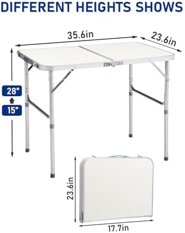 Outvita 3ft Portable Folding Camping Table Lightweight Suitcase White - Image 3