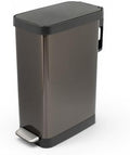 Glad Stainless Steel Slim Trash Can with Clorox Odor Protection - Narrow Kitchen Garbage Bin with Soft Close Lid, Step On Foot Pedal and Waste Bag Roll Holder, Pewter, 12 Gallon/45 Liter by GladTrashFoodStorage