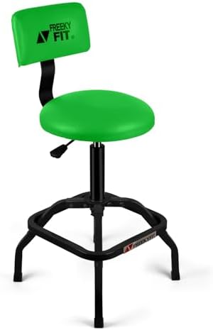 Shop Stool with Backrest, Mechanic Garage Stool for Workshop, Adjustable Shop Stools Chair, Padded Workbench Stools for Men Women, 300 LBS Capacity, 360° Swivel PVC Seat, Heavy Duty, Green by FreekyFit