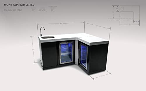 Mont Alpi MA-BEVBSS90FC Bar Series 90 Degree Corner Black Stainless Steel Double Outdoor Rated Refrigerator Wine Cooler Beverage Center Granite Countertops with Blue LED Lighting + Faucet & Sink - Image 3