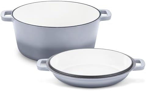 TeamFar 5qt Dutch Oven, Pre-seasoned Cast Iron for Bread Baking, Gray by TeamFar