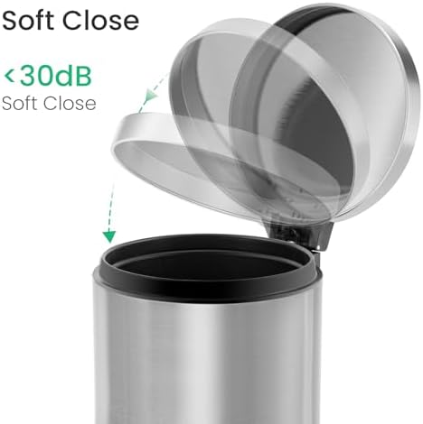 Cesun Small Round Bathroom Trash Can with Lid Soft Close, 1.2 Gal, Silver - Image 5