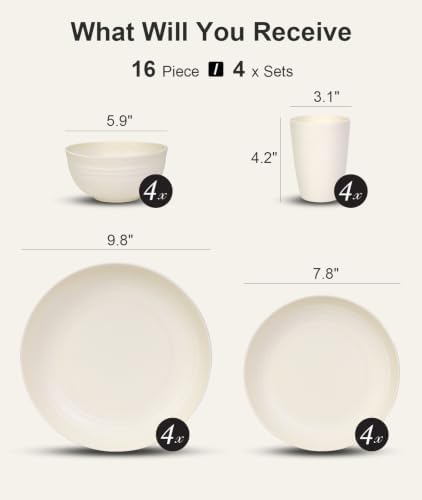 Quatish 16 Piece Plates and Bowl Set for 4, Dinnerware Dish Set for Kitchen - Image 2