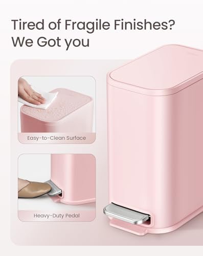 Cesun Small Bathroom Trash Can with Lid Soft Close & Pedal, 1.3 Gal, Pink - Image 3