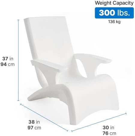 Step2 Vero Adirondack Chair, Stylish Poolside Lounger, Fade-Resistant, Waterproof Patio Furniture for Sun Shelf, Use in Pools up to 9-Inches of Water, Weighted, White - Image 3