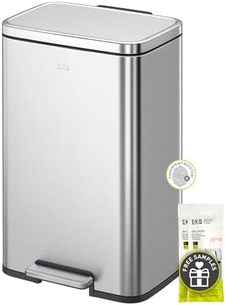 EKO Madison Brushed Stainless 25L+20L Dual Compartment Step Trash Can with Inner Liner, Recycling Bin, Soft-Close Lid, Fingerprint-Resistant Finish, and Durable Stainless Steel for Home and Office by Unknown