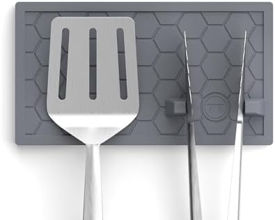 Outset Grill Mat Utensil Holder with Tong Station, 9.5" x 6", Silicone, Black - Image 3