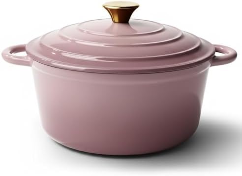 Vintage Style 6 Quart Dutch Oven Pot with Lid, Non Stick Enameled Cast Iron Dutch Oven for Bread Baking, Heavy-Duty, Oven Safe Ceramic Cookware Up to 500°F for Baking, Braising, Stews, Roasting, Pink by Unknown