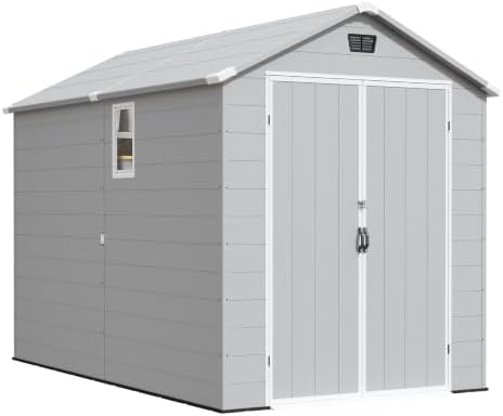 Greesum 6x10FT Plastic Outdoor Storage Shed with Floor, Light Gray - Image 7