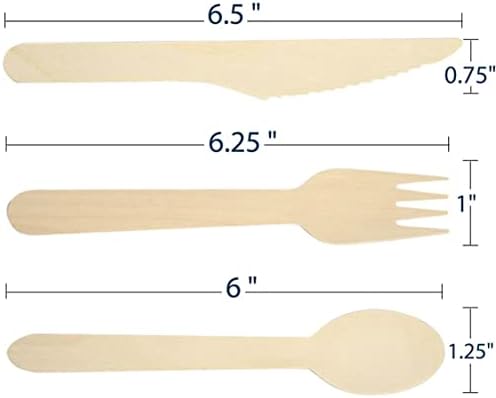 300 Pack Disposable Wooden Cutlery Assortment - 100 Knives, 100 Forks, 100 Spoons | Eco-Friendly Biodegradable Birch Wood Utensils for Parties & Picnics - Image 4