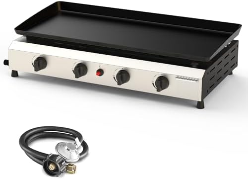 4 Burner Flat Top Grill, 30 Inch Stainless Steel Tabletop Portable Propane Griddle, 40,000 BTU BBQ Gas Griddle Flat Grill for Outdoor BBQ by ADREAK