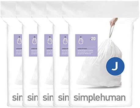 simplehuman Code J 100 Count Custom Fit Liners, Drawstring Kitchen Trash Bags, One-by-One Mess-Free Dispense, Extra Thick & Double Seamed, 50% PCR Plastic, 38-45 Liter / 10-12 Gallon, White by Unknown