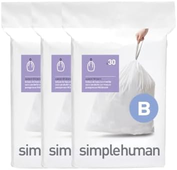 simplehuman Code B 90 Count Custom Fit Liners, Drawstring Kitchen Trash Bags, One-by-One Mess-Free Dispense, Extra Thick & Double Seamed, 50% PCR Plastic, 6 Liter / 1.6 Gallon, White by Unknown