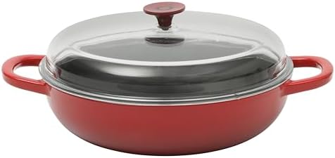 Crock Pot Artisan 5-Quart Enameled Cast Iron Braiser Pan With Oven Safe Borosilicate Glass Lid, Everyday Covered Skillet for Searing, Roasting, and Baking, Red by Crock-PotBrand