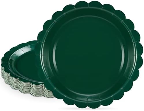 NatNarr 30 Pcs Dark Green Plates Disposable 7 Inch Scalloped Christmas Paper Plates Dessert Cake Plate Cute Party Plate for Wedding, Birthday, Holiday by NatNarr