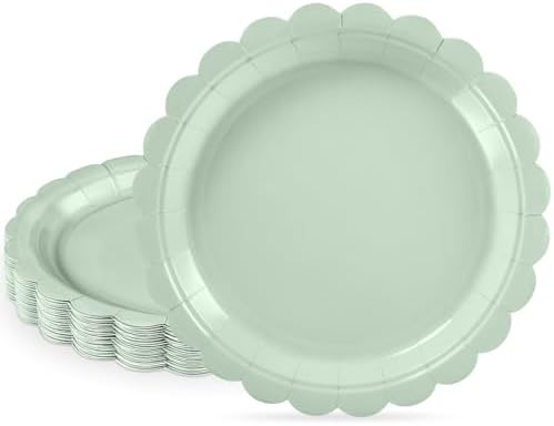 NatNarr 30 Pk Appetizer Cake Cockatil Plates 7" Scalloped Sage Green Plates by NatNarr