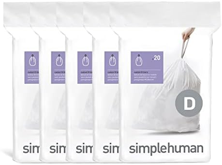simplehuman Code D 100 Count Custom Fit Liners, Drawstring Kitchen Trash Bags, One-by-One Mess-Free Dispense, Extra Thick & Double Seamed, 50% PCR Plastic, 20 Liter / 5.3 Gallon, White by Unknown